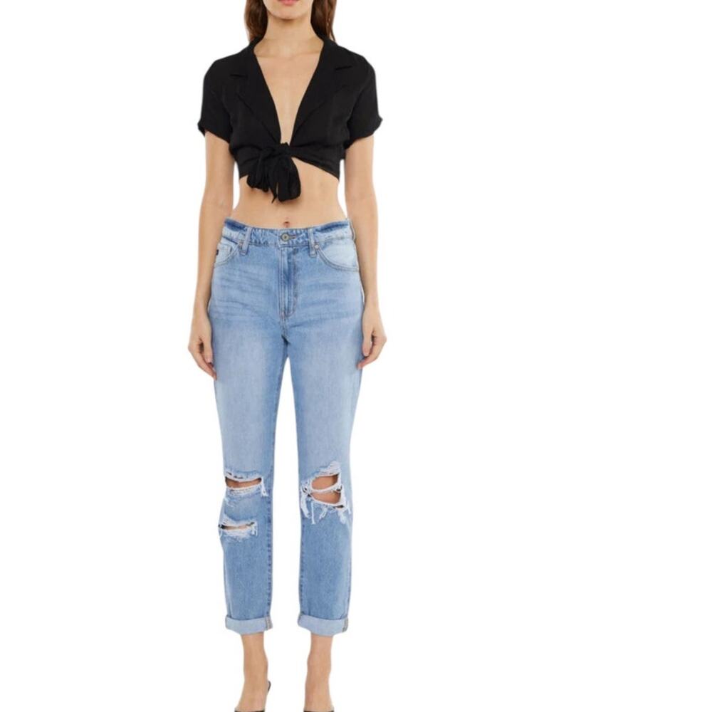 Kancan Women's High Rise Distressed Mom Jeans Size 1